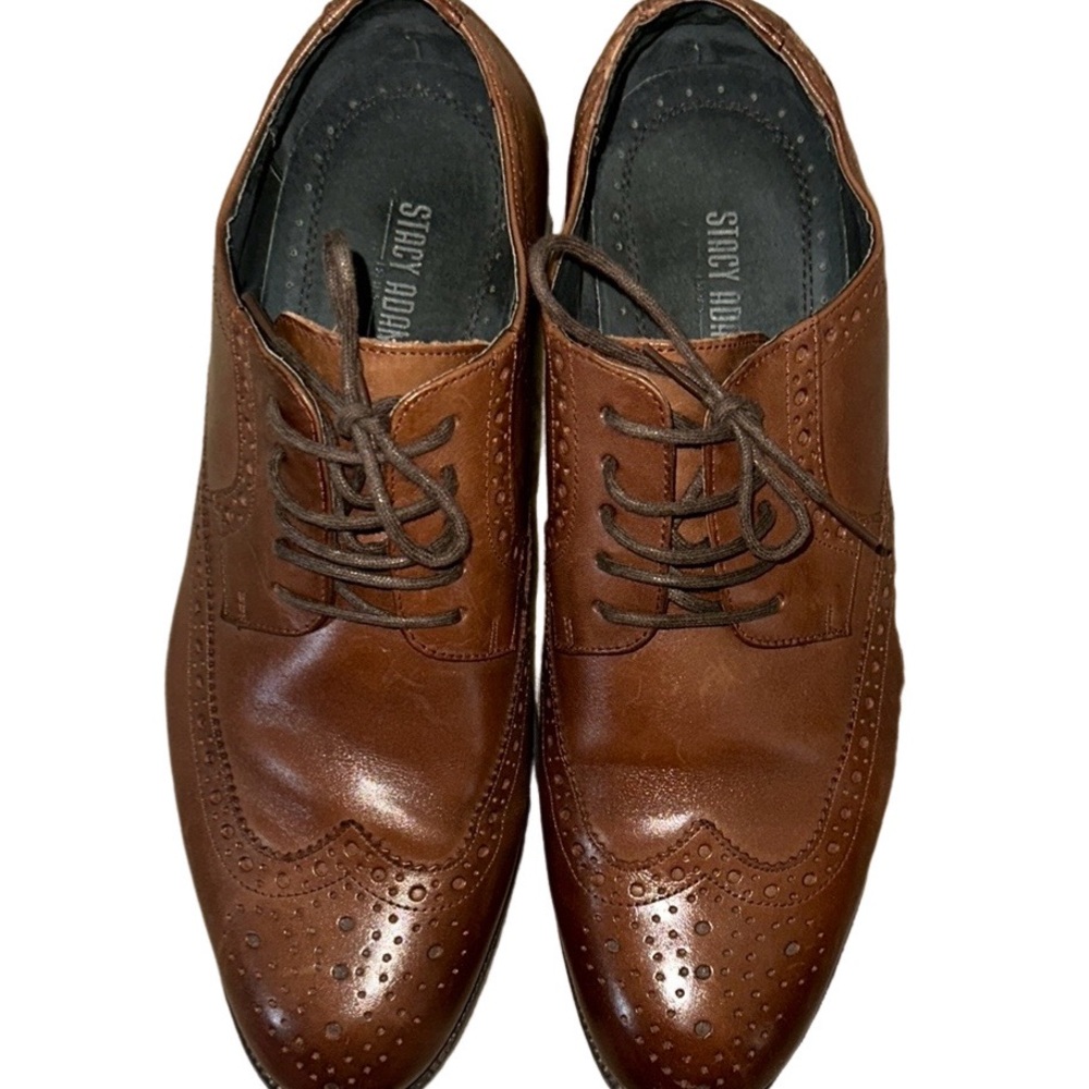 Stacy Adams Shoes Mens 9.5W Cognac Garrison Wingtip Oxfords 24916-221 Brown - Picture 8 of 13